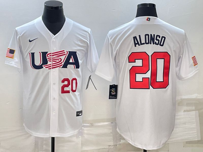 Men 2023 World Cub USA 20 Alonso White Nike MLB Jersey6
